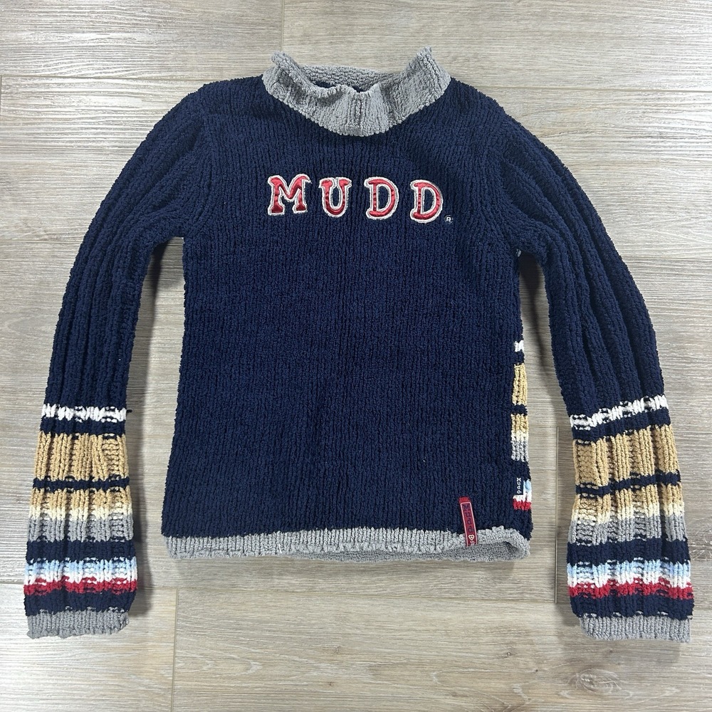 Mudd Navy Sweater with Red, Gray, Gold & White Trim
